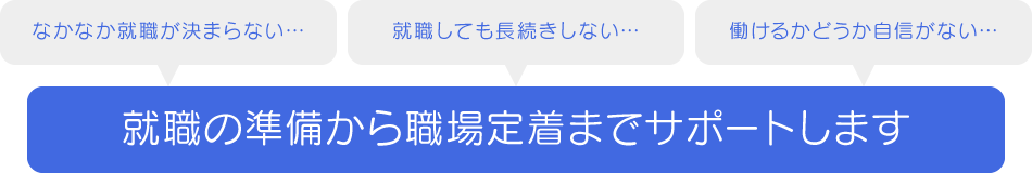 就職の準備から職場定着までサポートします